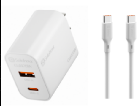 GaN 20W Fast Charger Kit With 1m C-C Cable (2 Port | USB C + USB A) US Plug