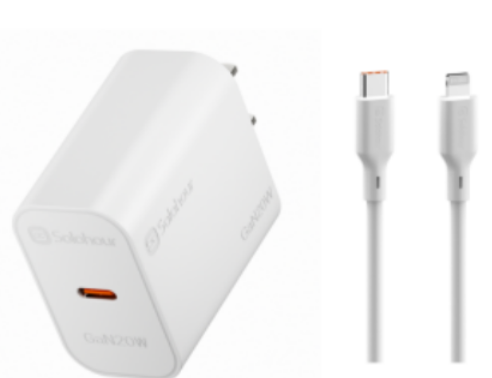 GaN 20W Fast Charger Kit With 1m C-L Cable (1 Port | USB-C) US Plug