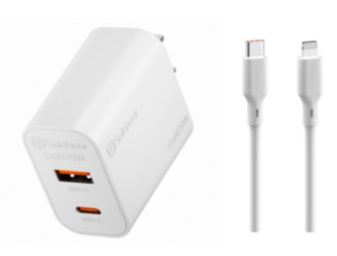 GaN 20W Fast Charger Kit With 1m C-L Cable (2 Port | USB C + USB A) US Plug