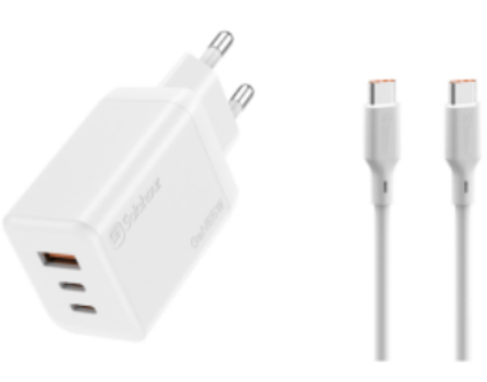 GaN 65W Ultra Fast Charger With 1m C-C Cable (3-Port | USB-C×2+USB-A×1) EU Plug